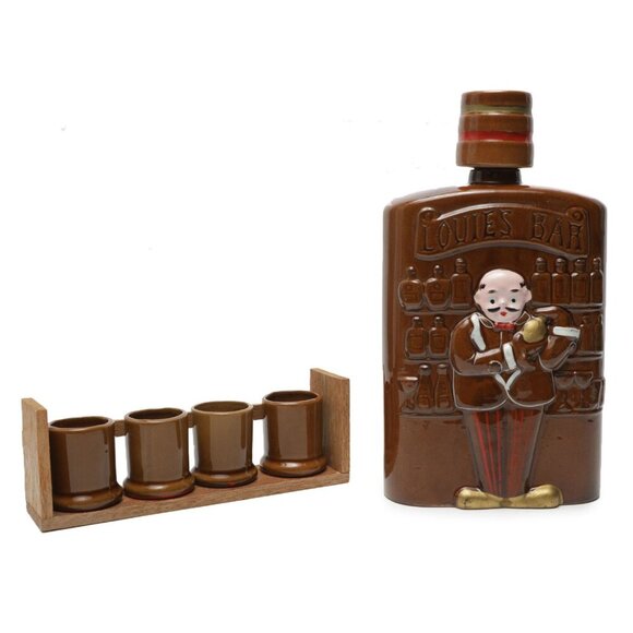 Vintage Fairyland Import Ceramic Flask & Glasses Japan Mid Century Louie's Bar - Picture 11 of 11